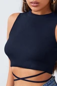 Kadın Lacivert Çapraz Bağlamalı Crop Top Büstiyer - Modern ve Şık Tasarım thumbnail 5