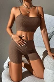Kadın Kahverengi Şortlu Kaşkorse Gecelik Takım - Modern, Konforlu ve Günlük Kombinlere Uygun thumbnail 2