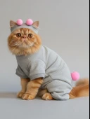 Ponpon Şeker Kedi Tulumu & Bere Takımı | Şardonlu Polar Kumaş | Tüy Dökülmesini Azaltır thumbnail 6