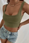 Kadın Haki Yeşili Kalın Askılı Crop Top Büstiyer - Modern ve Şık Tasarım thumbnail 6