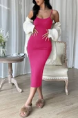 Kadın Fuşya Yırtmaçlı Diz Altı Vücüdu Saran Gecelik thumbnail 5