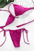 Kadın Fuşya Yandan Bağlamalı Tangalı Üçgen Bikini Mayo Takımı thumbnail 5