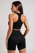 Kadın Siyah Yüksek Bel Çapraz Sırt Detaylı Şortlu Gecelik Takım thumbnail 3