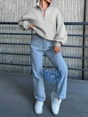 BİÇOMİ 3 iplik Şardonlu yarım fermuarlı sweatshirt gri thumbnail 3