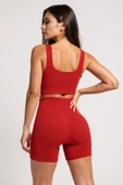 Kadın Kırmızı Kalın Askılı Yüksek Bel Şortlu Gecelik Takımı thumbnail 5