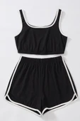 Kadın Siyah Askılı Crop Top ve Şortlu Gecelik Takım thumbnail 2