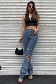 Kadın Siyah Yarım Fermuarlı Sıfır Kol Crop Top Bluz - Şık, Rahat ve Kolay Kombinlenebilir thumbnail 6