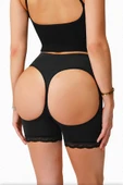 Kadın Siyah Pop Up Kalça Kaldırıcı ve Sekillendirici Dantel Paçalı Şort Külot thumbnail 1