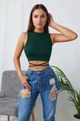 Kadın Yeşil Çapraz Bağlamalı Crop Top Büstiyer - Modern ve Şık Tasarım thumbnail 2