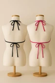Kadın Siyah ve Fuşya Minimal Kesim Üçgen Bikini Üstü - Modern ve Şık Tasarım thumbnail 3
