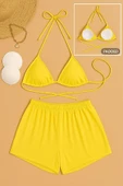 Kadın Sarı Şortlu Belden ve Boyundan Bağlamalı Bikini Takımı thumbnail 3