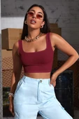Kadın Bordo Kalın Askılı Crop Top Büstiyer - Modern ve Şık Tasarım thumbnail 1