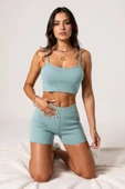 Kadın Açık Mavi Şortlu Kaşkorse Gecelik Takım - Modern, Konforlu ve Günlük Kombinlere Uygun thumbnail 2
