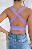 Kadın Lila Çapraz Sırt Detaylı Şık Crop Top Büstiyer thumbnail 6