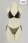 Kadın Siyah ve Leopar Detaylı Yandan Bağlamalı Bikini Takımı thumbnail 2