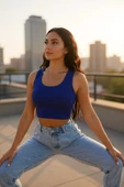 Kadın Lacivert Kare Yaka Crop Top Bluz - Şık, Rahat ve Kolay Kombinlenebilir thumbnail 8