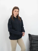 3 iplik şardonlu kapşonlu swetshirt lacivert md63 thumbnail 3