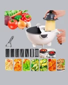 5 Fonksiyonlu Döner Rende Süzgeçli Çok Amaçlı Sebze Doğrayıcı Kaymaz Tabanlı thumbnail 3