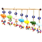 Seramik Yedi Adet Filli Nazar Boncuklu Rengarenk Tahta Boncuklu Kapı, Duvar ve Bahçe Süsü thumbnail 1