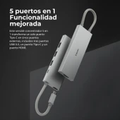Xiaomi Hub Type C 5'i 1 arada hub, 5 tip (3 USB bağlantı noktası, 1 C tipi bağlantı noktası ve bir HDMI bağlantısı), Windows, Andorid, MacOS ve Linux... thumbnail 2
