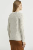 Saç Örgü Motifli Yuvarlak Yaka Triko Kazak - Taş thumbnail 6
