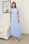 Tek Omuzlu Pilise Detaylı Asimetrik Elbise 2381-Bebe Mavisi thumbnail 2