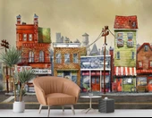 Sokak Manzara Çizimi Duvar Kağıdı Baskı thumbnail 6