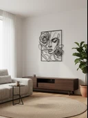 Metal Duvar Tablosu Kadın Figürü Gül Sanatı Line Art Modern Soyut Dekoratif Aksesuar thumbnail 1