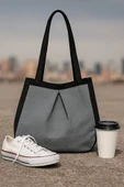 Siyah Gri Çok Amaçlı Premium Oversize Düz Orta Boy Kanvas Kadın El ve Omuz Çantası thumbnail 1