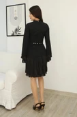 Büzgü Detaylı Kemerli Elbise 2338-Siyah thumbnail 7