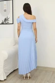 Tek Omuzlu Pilise Detaylı Asimetrik Elbise 2381-Bebe Mavisi thumbnail 6