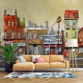 Sokak Manzara Çizimi Duvar Kağıdı Baskı thumbnail 1