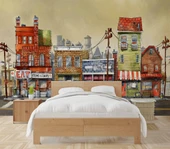 Sokak Manzara Çizimi Duvar Kağıdı Baskı thumbnail 2