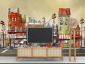 Sokak Manzara Çizimi Duvar Kağıdı Baskı thumbnail 3