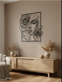 Metal Duvar Tablosu Kadın Figürü Gül Sanatı Line Art Modern Soyut Dekoratif Aksesuar thumbnail 2