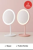 Profesyonel LED Makyaj Aynası – Dokunmatik, 3 Işık Modu, Şarjlı 360° Ayarlanabilir Ayna Pudra Pembe thumbnail 6