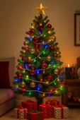 Karışık Renkli Işıklı Yılbaşı Ağacı Işığı Süsü Led 10 Metre Kablolu Fişli 100 Ledli 8 Modlu Mix thumbnail 3