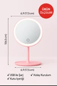 Profesyonel LED Makyaj Aynası – Dokunmatik, 3 Işık Modu, Şarjlı 360° Ayarlanabilir Ayna Pudra Pembe thumbnail 8