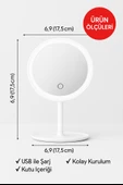 Profesyonel LED Makyaj Aynası – Dokunmatik, 3 Işık Modu, Şarjlı 360° Ayarlanabilir Ayna Beyaz thumbnail 8