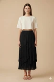 Sentez 5475 Viola Parçalı Kırıştırma Etek - Siyah thumbnail 2