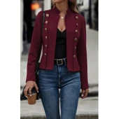 Lucky Life Kadın Uzun Kollu Hakim Yaka Yanlardan Düğmeli Kısa Süet Ceket thumbnail 2