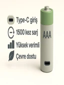 Type-C Şarjlı 800mWh 1.5V Şarj Edilebilir 2'li AAA İnce Pil - lityum iyon Batarya thumbnail 6