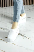 Erkan Saçmacı Lumi Beyaz Streç Yuvarlak Burun Taşlı Gizli Dolgu Topuklu Günlük Ayakkabı thumbnail 5