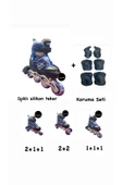 Işıklı Çocuk Pateni Ayarlanılabilir Alıştırma Silikon Tekerli Frenli Metal Gövdeli Paten Dizlik Set thumbnail 1