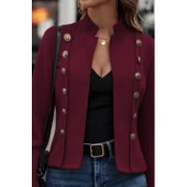 Lucky Life Kadın Uzun Kollu Hakim Yaka Yanlardan Düğmeli Kısa Süet Ceket thumbnail 1