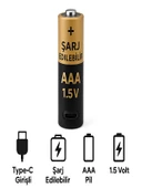 Type-C Şarjlı 800mWh 1.5V Şarj Edilebilir 2'li AAA İnce Pil - lityum iyon Batarya thumbnail 2