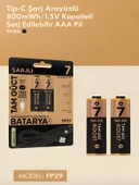 Type-C Şarjlı 800mWh 1.5V Şarj Edilebilir 2'li AAA İnce Pil - lityum iyon Batarya thumbnail 7