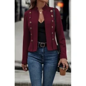 Lucky Life Kadın Uzun Kollu Hakim Yaka Yanlardan Düğmeli Kısa Süet Ceket thumbnail 3