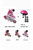 Işıklı Çocuk Pateni Ayarlanılabilir Silikon Tekerli Frenli Metal Gövdeli Paten Ve Kask Dizlik Set thumbnail 1