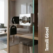 Master Çekmece Cam Kilidi ÇİFTLİ Kare ( KROM ) Çift Anahtarlı Camlı Kapaklar İçin Kilit thumbnail 2